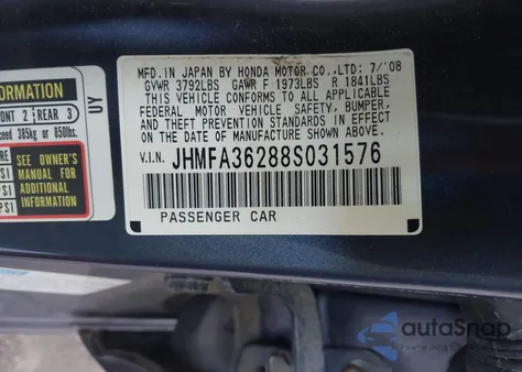 2008 Honda Civic Hybrid z USA, uszkodzony, nr VIN JHMFA36288S031576